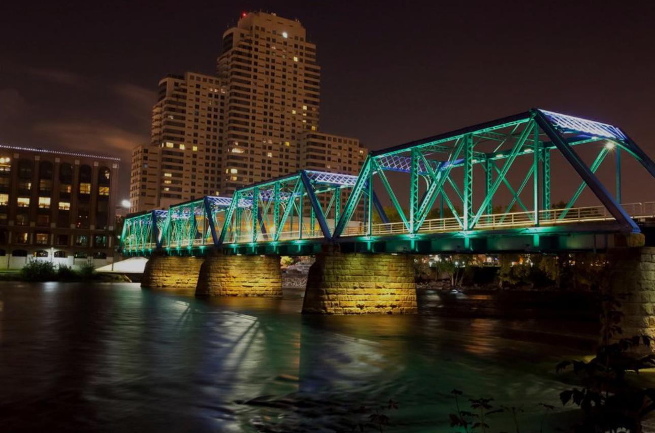 Blue bridge in green